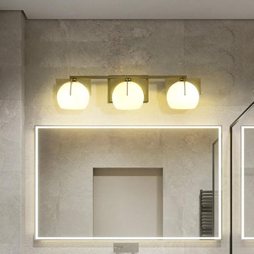 3-Light White Globe Bathroom Wall Light Metal Vanity Wall Sconce in Gold